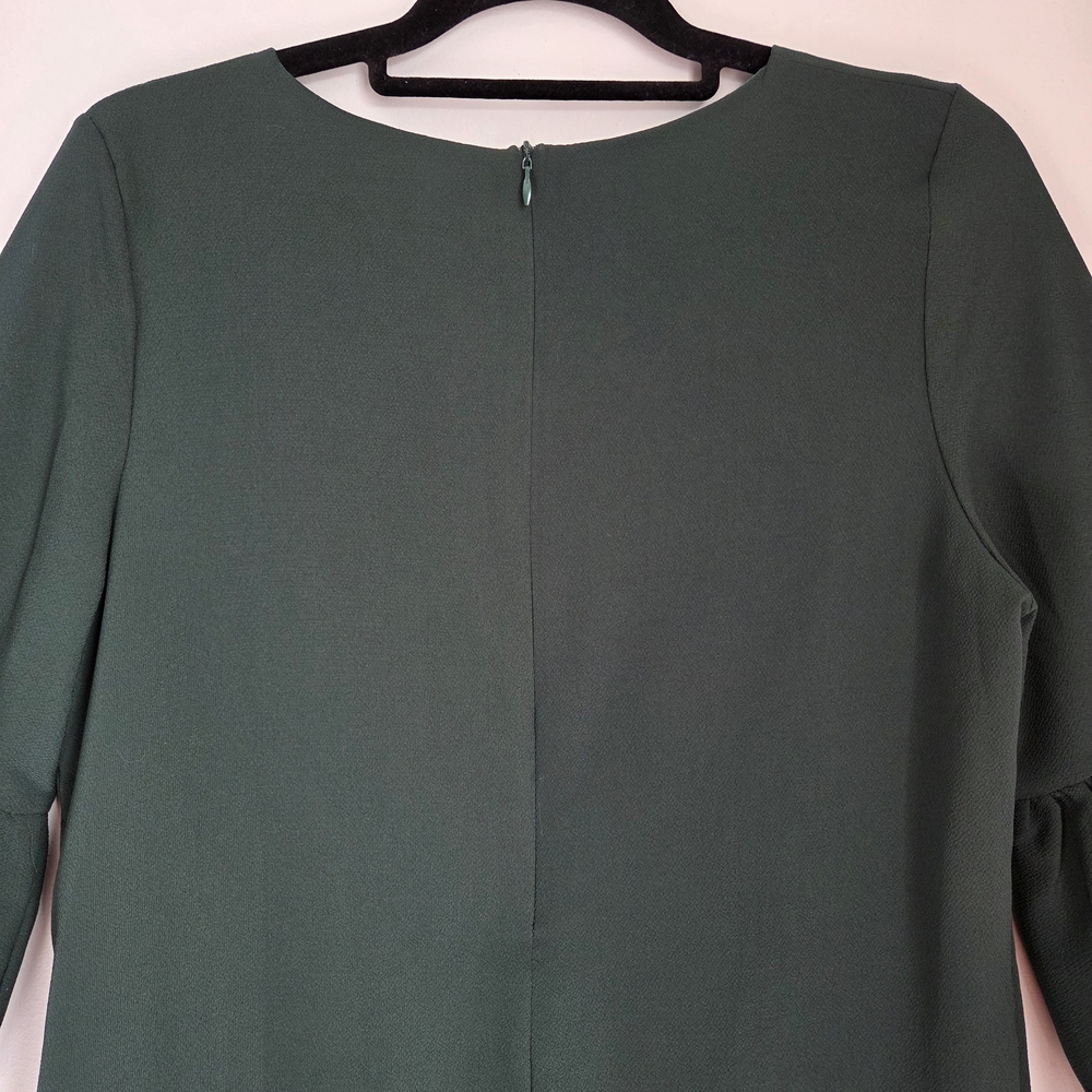 Belongsci Dark Green Loose Fit Shift Mini Dress 3/4 Tiered Bell Sleeve Size M - Picture 8 of 10